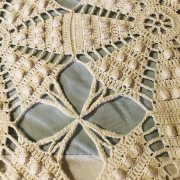 Antique Vintage Crochet Bed Spread Coverlet Tablecloth Ecru 92 x 80" - Picture 8 of 9